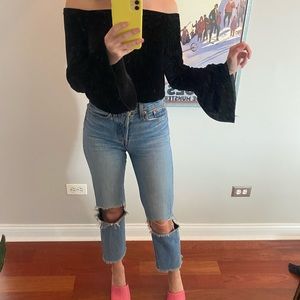 Off the Shoulder Velvet Sweater